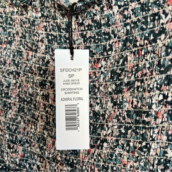 Michael Stars Jude Floral Smocked A Line Mini Dress Blue Pink Small NWT Spring - Picture 8 of 9